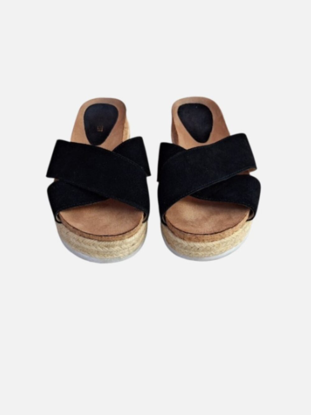 Nine West womens Platform Sandals Size 8M NWAMYAS open toe slip on Black Suede